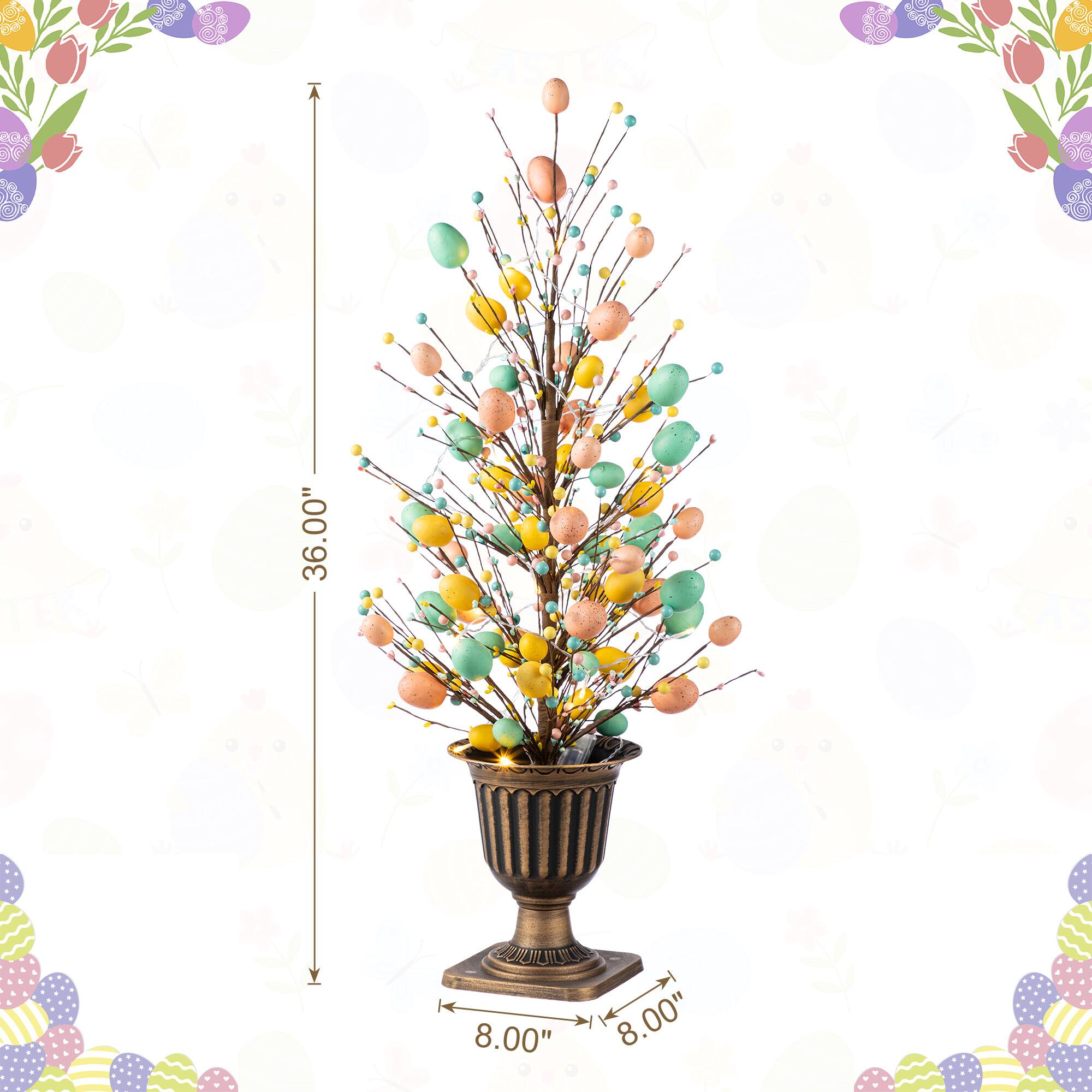 Glitzhome® 36" Lighted Easter Egg & Berries Urn Porch Tree with Timer